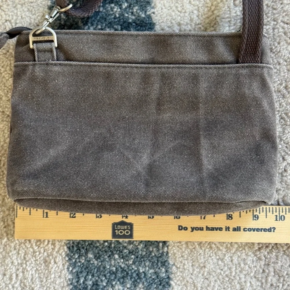 Travelon Heritage Crossbody Bag Gray Waxed Canvas Anti-Theft Travel Purse Small